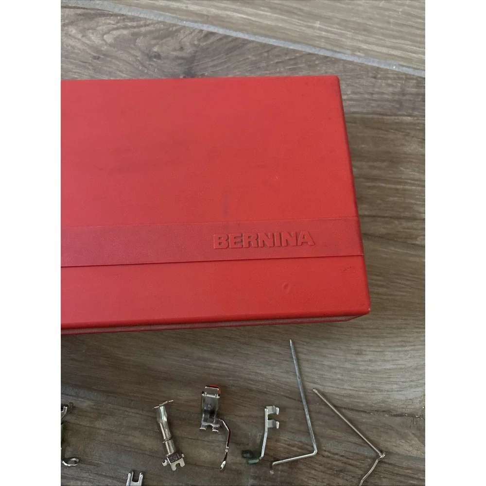 Bernina Sewing Machine Old Style Feet 16 Pieces w/ Sewing Box & Notions